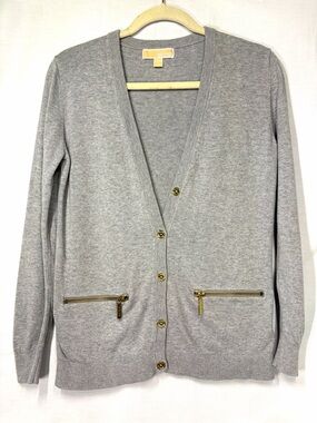 Michael Kors Women’s Classic Grey Cardigan Gold Accents Size Small